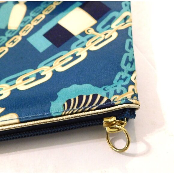 Estee Lauder Gold Seashell Charm Blue Cosmetic Makeup Bag Blue Beige Zip Closure - Picture 5 of 7